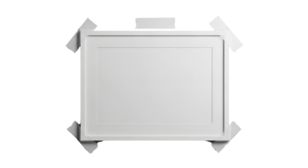 Blank white picture frame mockup taped to the wall isolated PNG with Transparent Background