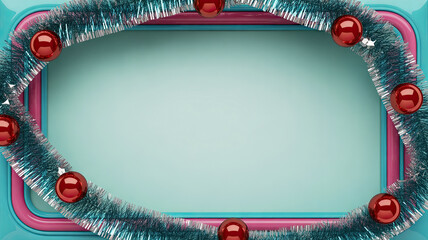 Colorful holiday-themed mock up featuring a decorative frame with tinsel and ornaments, creating a festive atmosphere for seasonal greetings and celebrations
