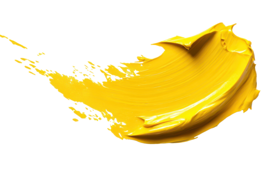 Vibrant yellow paint stroke, yellow paint brush PNG, isolated on transparent background.