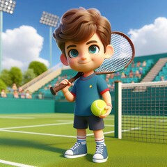 boy ready for playing tennis