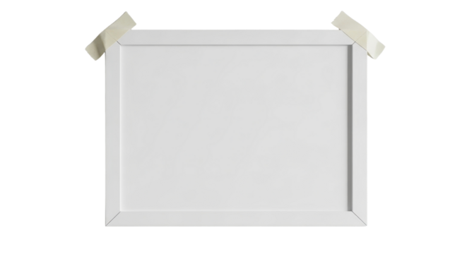 Blank white frame mock-up with adhesive tape isolated PNG with Transparent Background
