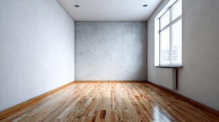 Obraz premium Empty interior room showcases light wood flooring and bright window view