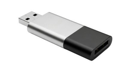 Silver and black USB flash drive isolated PNG with Transparent Background