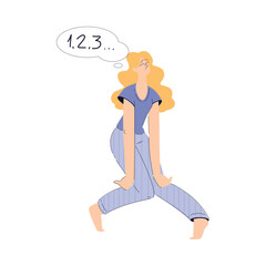 Sleepless Woman at Night Count Number Suffer from Insomnia Vector Illustration