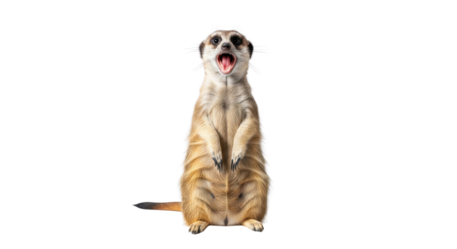 Alert meerkat with mouth open isolated PNG with Transparent Background