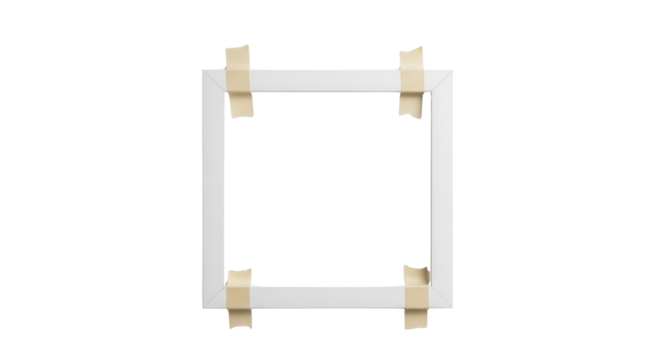 White frame square shape attached with tape isolated PNG with Transparent Background