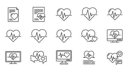 Fototapeta premium A collection of electrocardiogram and heart icons representing health and medical data.