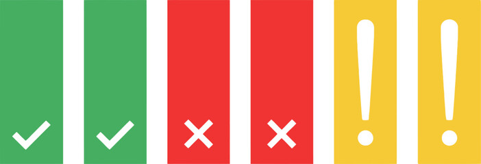 Green check marks red crosses and yellow exclamation points representing status
