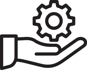 Hand holding gear icon support settings maintenance and problem solving
