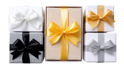 Wrapped Wonders: A delightful arrangement of elegantly wrapped gift boxes, each adorned with a vibrant ribbon bow, presents a visual treat.