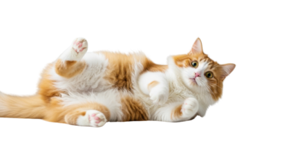 Ginger and white cat lying on its back isolated PNG with Transparent Background