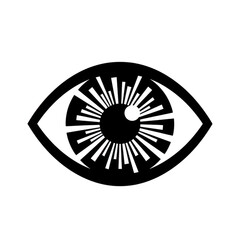 Stylized black eye iris with radiating lines isolated on transparent background