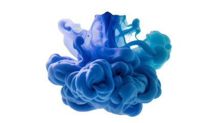 Artistic Blue Ink Cloud on Transparent Background Fluid Abstract Design Acrylic Underwater Smoke Effect Swirl Drop Motion Creative Dynamic Fantasy Paint