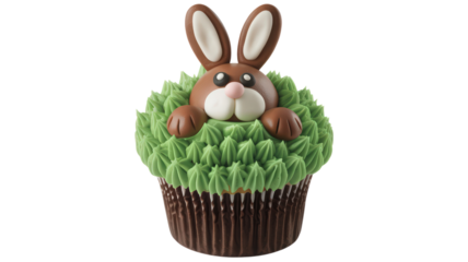 Rabbit Cupcake Animal Character for Birthday Party Decoration Sweet Dessert Brown Object on Isolated Background Pastry