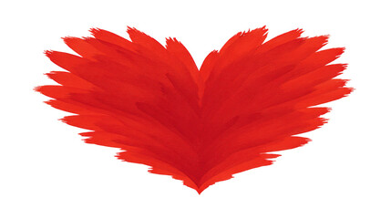 Red heart shape with feathered texture hand painted style symbolizing love passion and warmth perfect for romantic emotional or artistic design projects