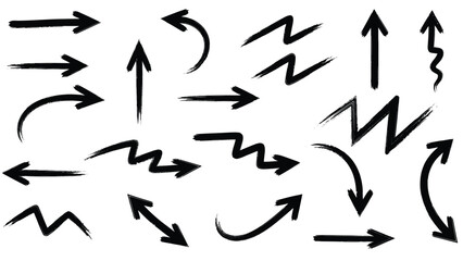 A collection of hand-drawn black arrows point in various directions against a white background.