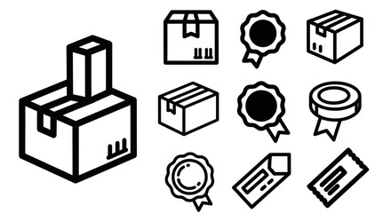 Assortment of Shipping and Packaging Icons for E-commerce and Logistics.