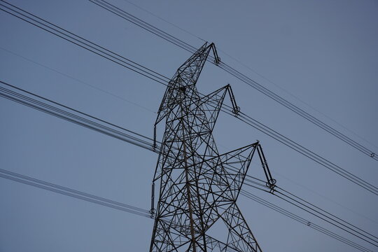 Tall High Voltage Transmission Tower with Power Lines