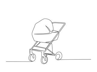 Single Continuous Line Drawing of a baby carriage or baby stroller.
