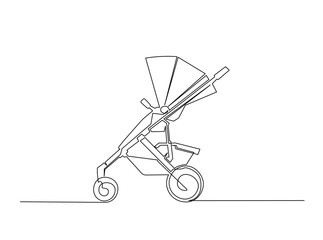 Single Continuous Line Drawing of a baby carriage or baby stroller.