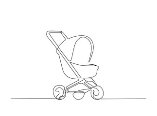 Single Continuous Line Drawing of a baby carriage or baby stroller.
