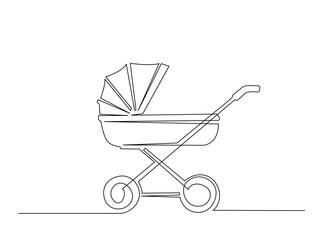 Single Continuous Line Drawing of a baby carriage or baby stroller.