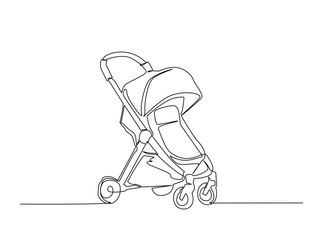 Single Continuous Line Drawing of a baby carriage or baby stroller.
