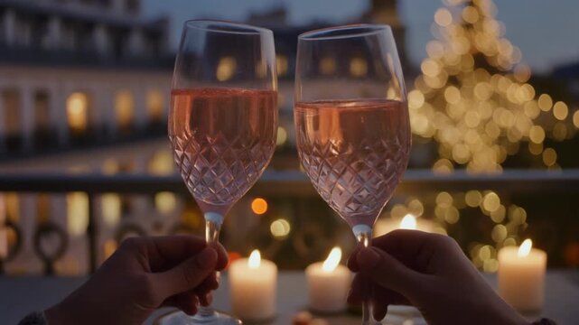 Romantic Candlelit Dinner on Paris Balcony with Eiffel Tower View at Twilight