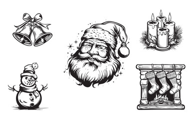 Merry Christmas. Happy New Year. Typography set. Vector logo, emblems Usable for banners, greeting cards, gifts etc.