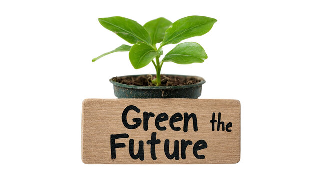 PNG of A small green plant symbolizing environmental growth with a sign reading 'Green the Future.' - Powered by Adobe