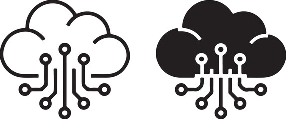 Cloud computing technology icons outline and solid style for digital services