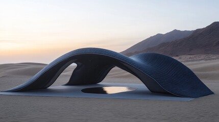 A sculpted structure in a desert landscape.