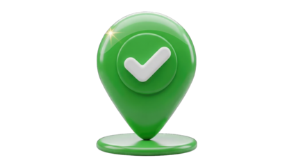 3d green map pin icon with white check mark isolated on transparent background