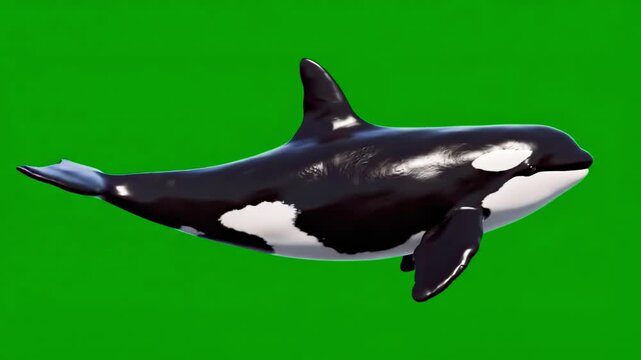 Realistic orca animation on green screen for marine life videos and killer whale