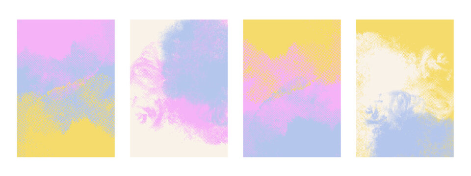 Abstract pastel halftone banner set. Social media, wellness center, cosmetics brand, nail salon, aromatherapy, yoga studio concept. Soft grain texture modern vector illustration. - Powered by Adobe