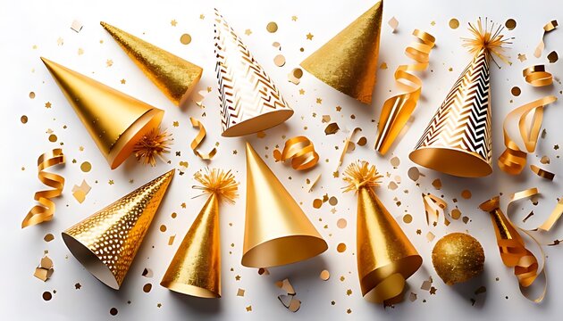 Christmas tree decorated with bows ribbons stars cookies and golden ornaments on white background - Powered by Adobe