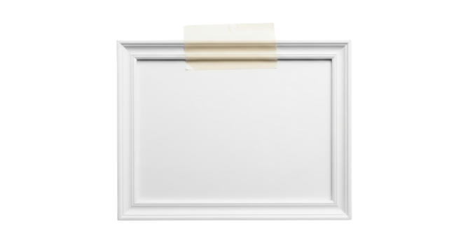 Blank white picture frame with tape isolated PNG with Transparent Background - Powered by Adobe