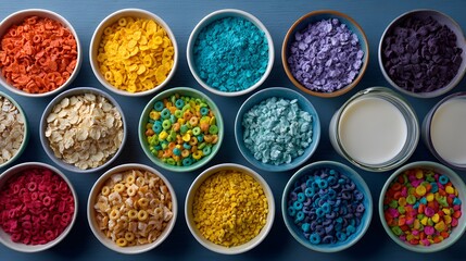 Assorted colorful beads and sequins in bowls creating vibrant craft supplies for decoration and jewelry making