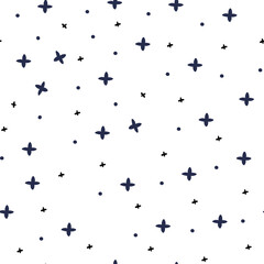 Obraz premium Vector seamless pattern with Christmas blue elements on an isolated white background. Animalistic and botanical print in a modern flat style with horses.