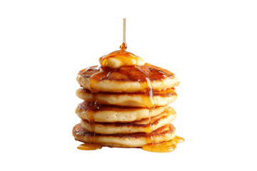 Pancakes stack with maple syrup isolated on transparent background
