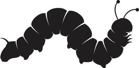 Black silhouette of a wriggling caterpillar with antennae