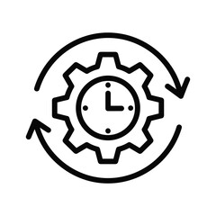 Black outline clock gear with circular arrows icon time cycle