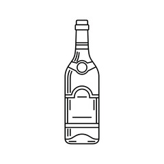 Black outline of a champagne bottle with label wine alcohol
