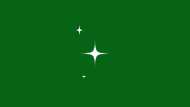 cartoon blinking stars, flat vector doodle sparkle, glowing light trails, Night starry skies with twinkling stars motion on green screen background, star glow fields flying in galaxy space star