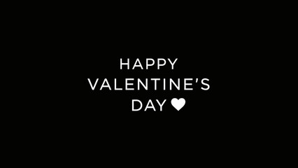 Fototapeta premium Happy Valentine's Day message in white sans-serif font with a heart icon on a black background.