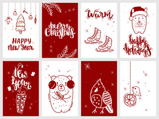 Hand drawn winter holidays cards merry christmas card