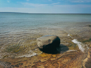 scenic remote rocky beach on Lake Superior in Michigan
