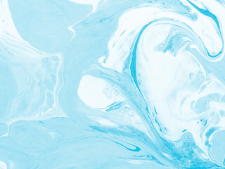 Blue abstract hand painted background, winter landscape, liquid acrylic painting on canvas.