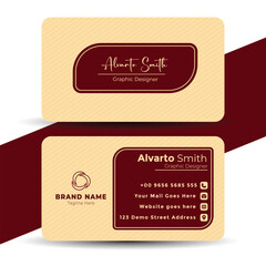 Modern business card design template with maroon and beige color scheme