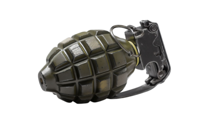 PNG of Realistic military-style grenade on a clean background.